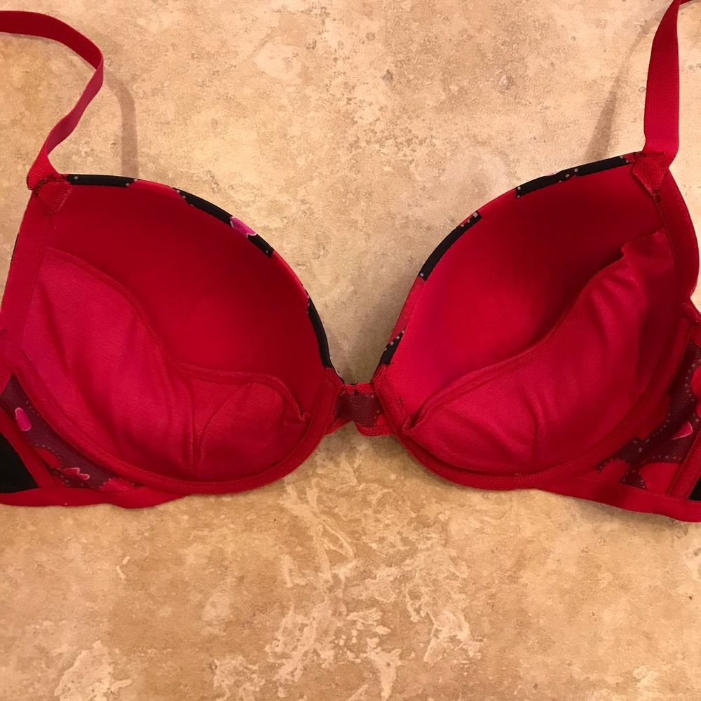 Fredericks of Hollywood Sexy Push Up Bra 34DD Black Red Pink Hearts Underwire - Picture 12 of 15